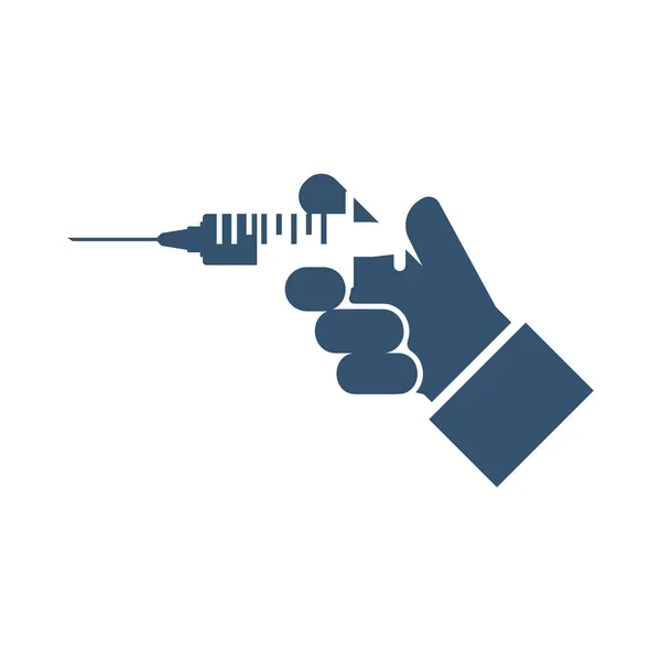 Syringe arts hand silhouet. — Stockvector