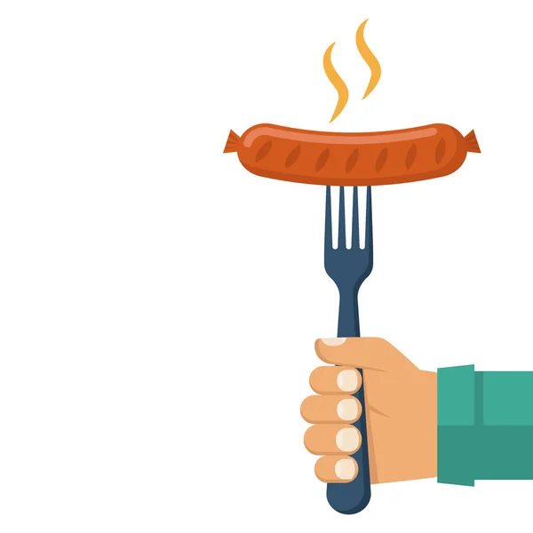 Sausage on fork in hand — Stock Vector