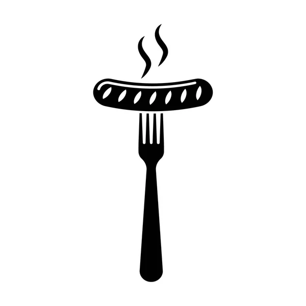 Worst op een vork pictogram silhouet — Stockvector