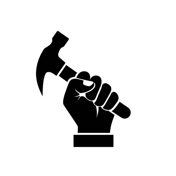 Hand hält Hammer Silhouette — Stockvektor