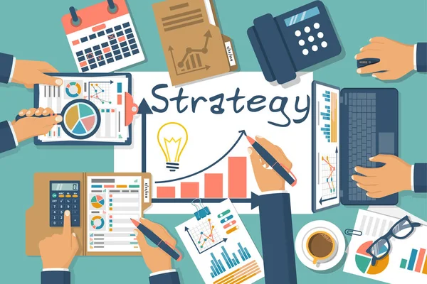 Desarrollo de la estrategia. Concepto de planificación empresarial . — Vector de stock