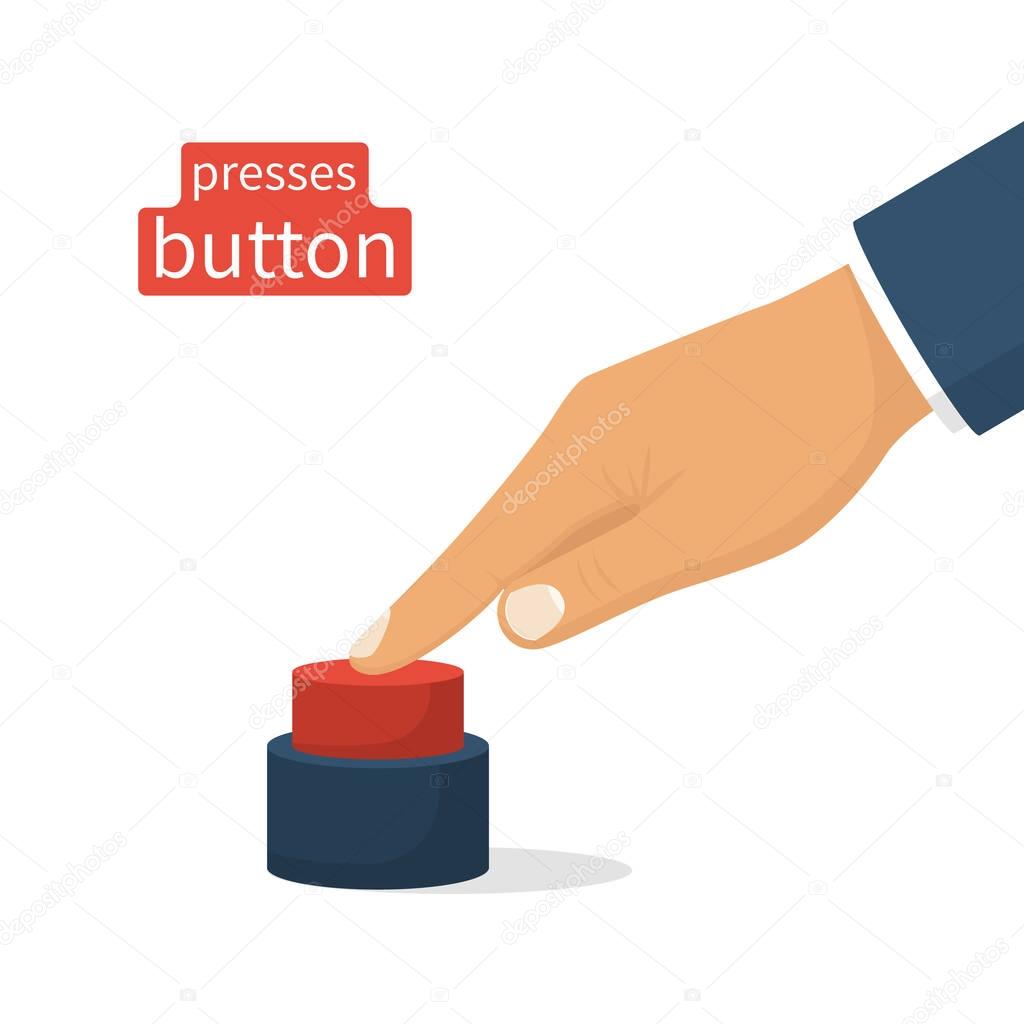 Hand pressing red button.