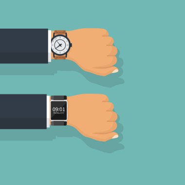 Benzetme ve akıllı izle yandan iş takım elbiseli adamı izole.