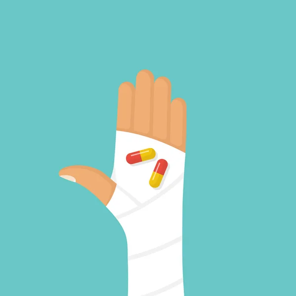 Comprimidos cápsula na palma da mão pacientes — Vetor de Stock