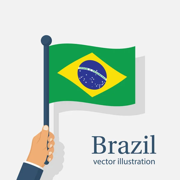 Bandeira do Brasil segurando na mão . — Vetor de Stock