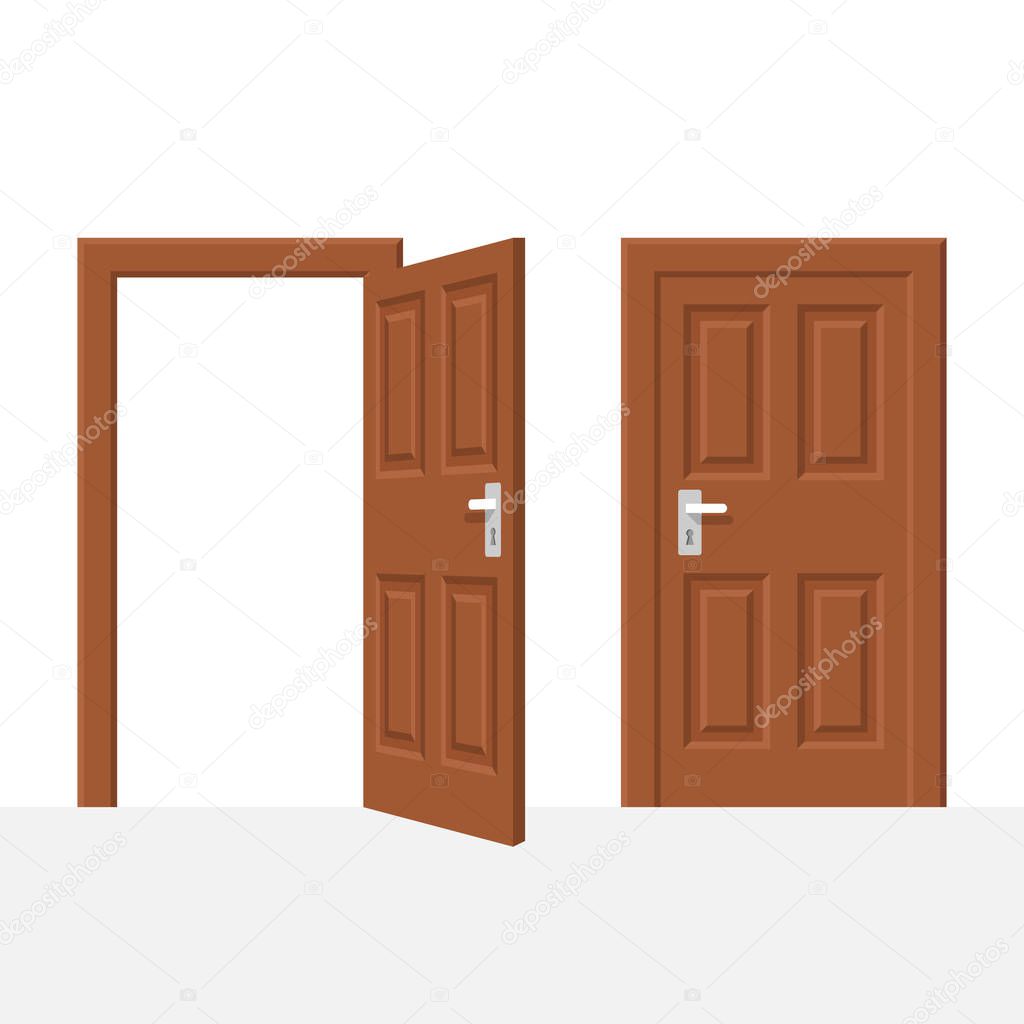 Open and closed wood door