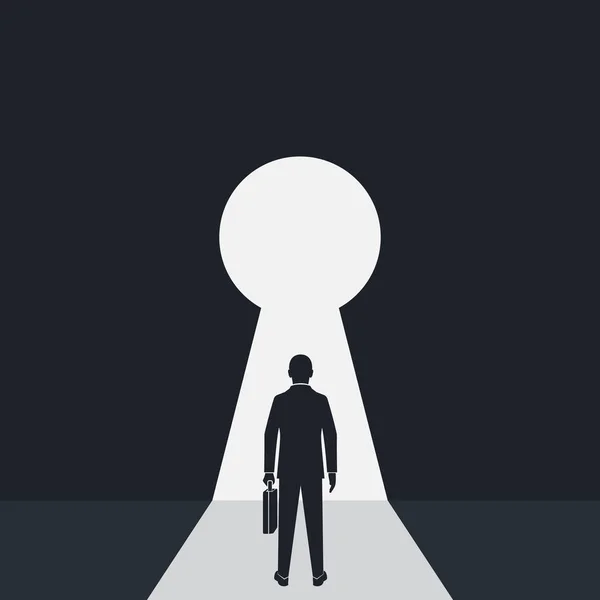 Silhouette homme d'affaires en costume debout devant le trou de serrure — Image vectorielle
