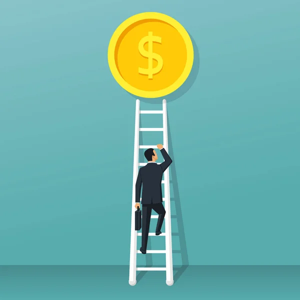 Homme d'affaires monte échelle à pièce d'or — Image vectorielle