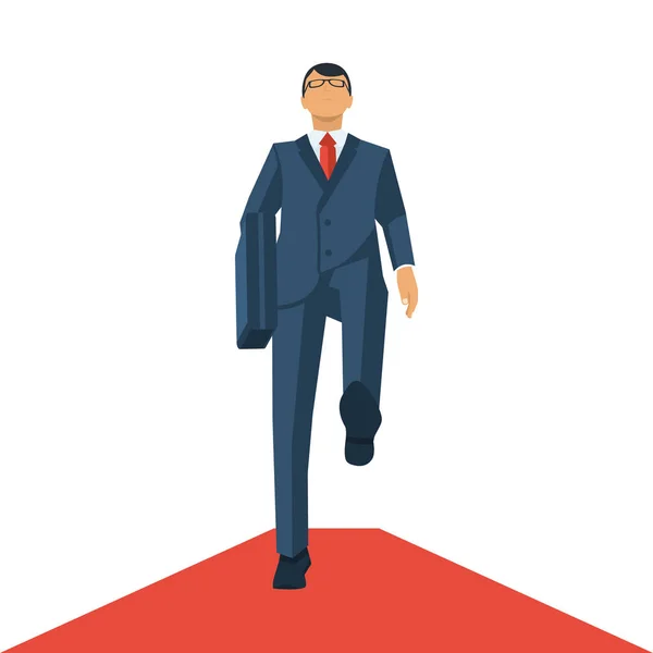 Homme d'affaires marchant sur un tapis rouge . — Image vectorielle