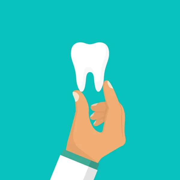 Οδοντίατρος κατέχει ένα δόντι στα χέρια — Διανυσματικό Αρχείο