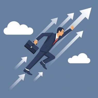 İşadamı kadar uçuyor.