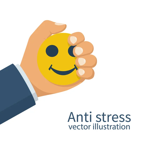 Man houdt een anti-stressprogramma bal in de hand te knijpen. — Stockvector