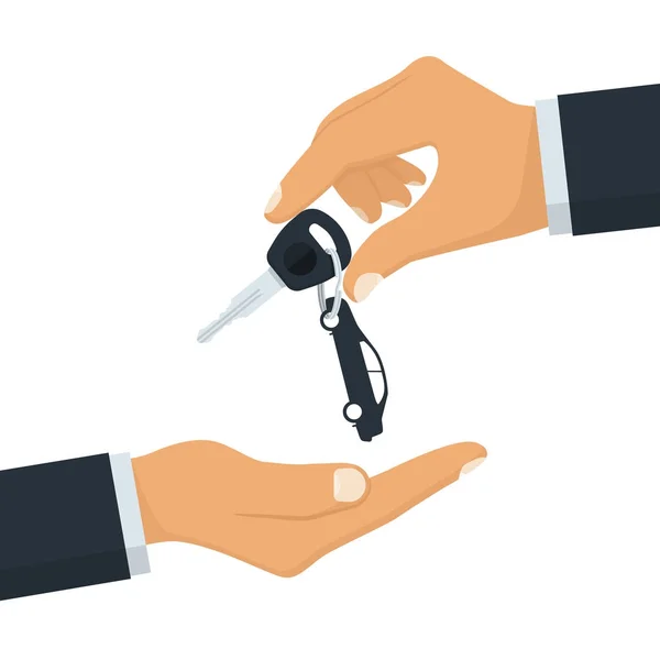 Key car in hand. Give, take car key. — Stock Vector