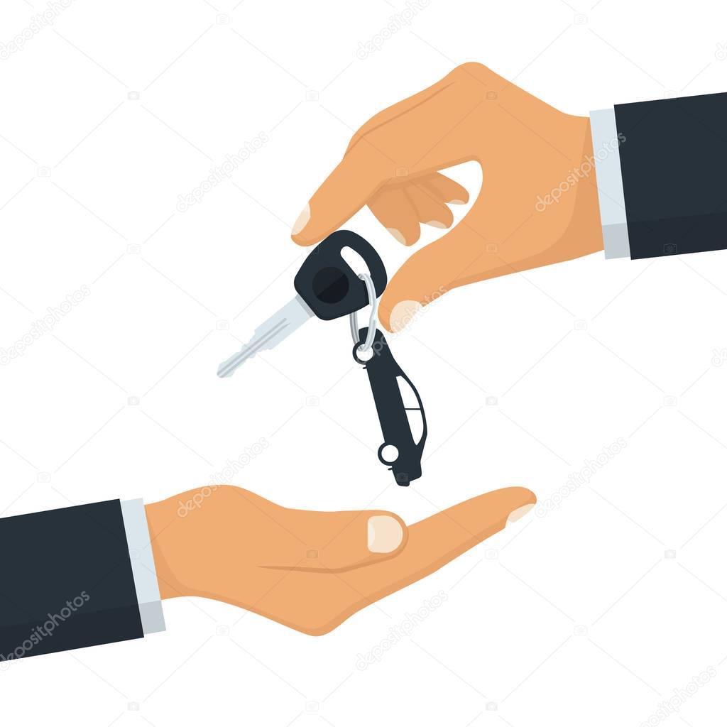 Key car in hand. Give, take car key.