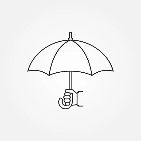 Silueta de diseño de línea de paraguas sosteniendo en la mano humana — Vector de stock