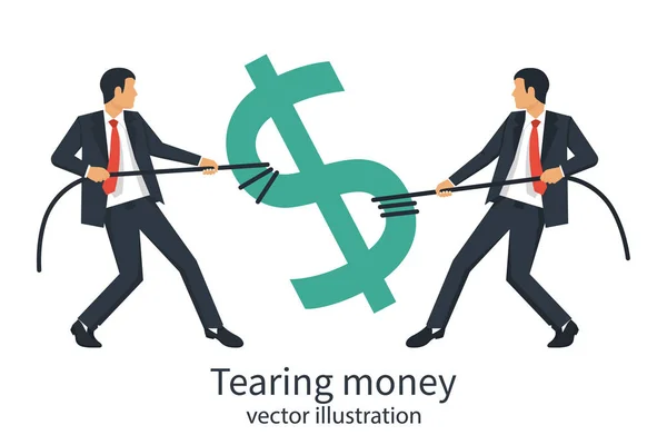 两个生意人用绳子打破唱美元钞票 — 图库矢量图片