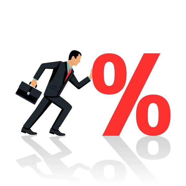 Businessman pushes sign percent — Stock Vector