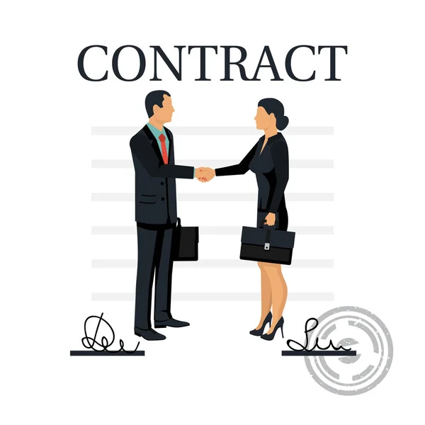 Dois empresários apertam a mão depois de assinar contrato — Vetor de Stock