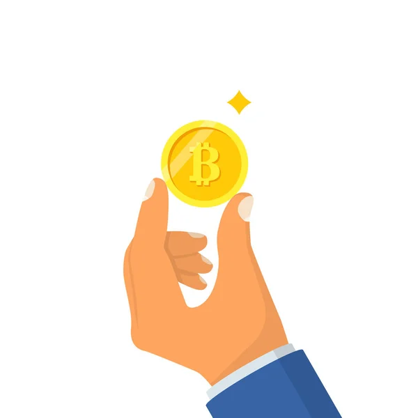 Coin Bitcoin halten Hand — Stockvektor