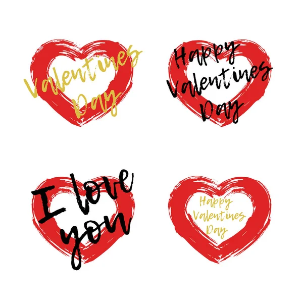 Drawing red heart set painted brush strokes with an text — Stock Photo, Image