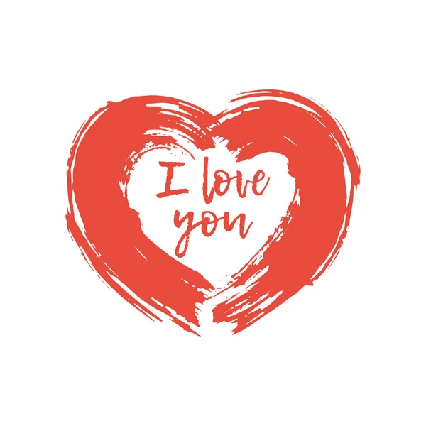 Desenho coração vermelho pinceladas pintadas com um texto Eu te amo — Fotografia de Stock