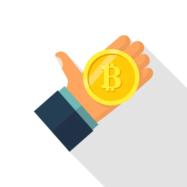 Bitcoin in der Hand. Münze — Stockvektor