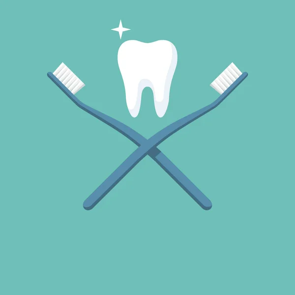 Healthy tooth between two cross toothbrushes — Stock Photo, Image