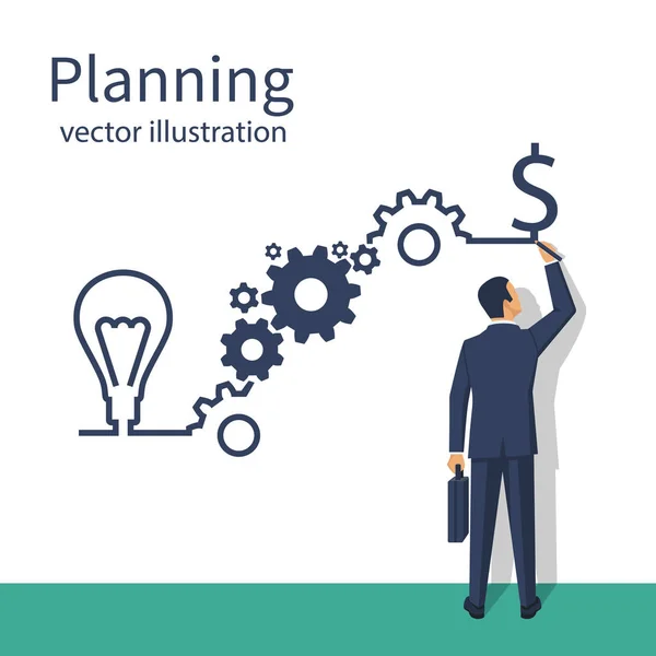 Empresario dibuja estrategia de negocio — Vector de stock