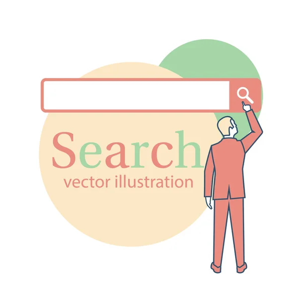 Empresario utiliza la barra de búsqueda de aplicaciones — Archivo Imágenes Vectoriales