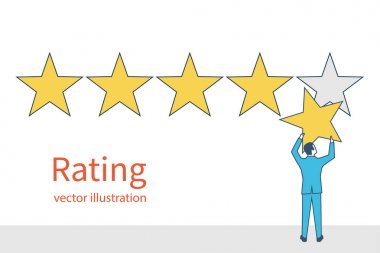 Star Rating. Altın yıldız elinde, fi vermek tutan işadamı