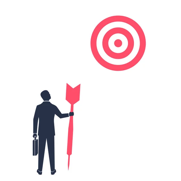 Purposeful businessman with spear in hand looks at target — Stock Vector