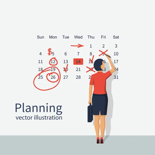 Markera kalendern vektor kvinna — Stock vektor