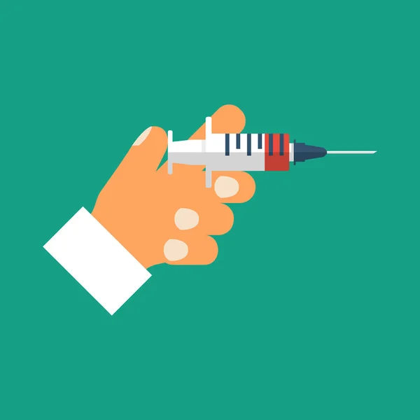 Syringe in arts hand — Stockvector