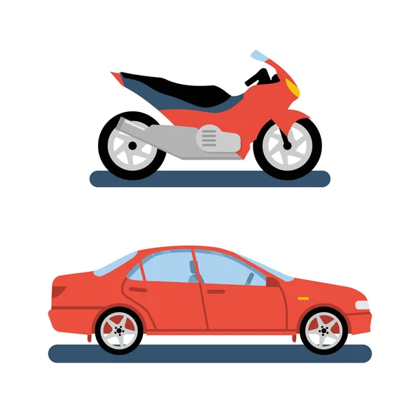 Motorrad und Auto buntes Set — Stockvektor