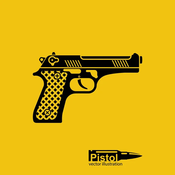 노란 배경에 고립 된 권총 검은 실루엣 — 스톡 벡터