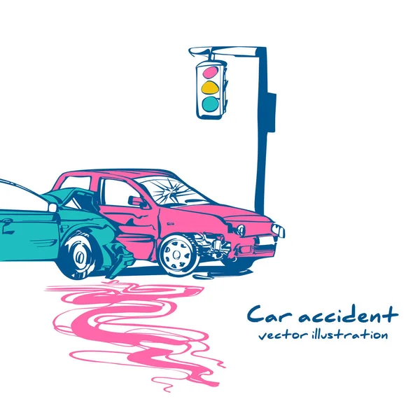 Concept auto-ongeval. Vervoer incident, cartoon stijl. — Stockvector