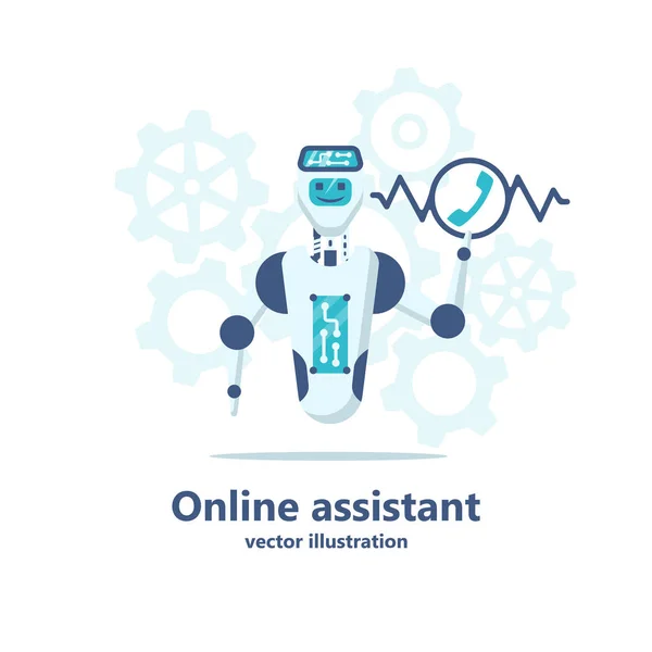 Chatbot online asszisztens. Robot call center fogadja hívás — Stock Vector