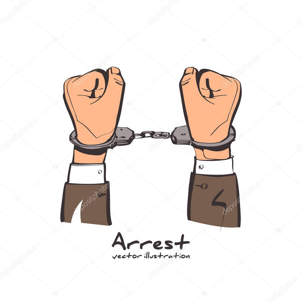 Hands in handcuffs sketch style.