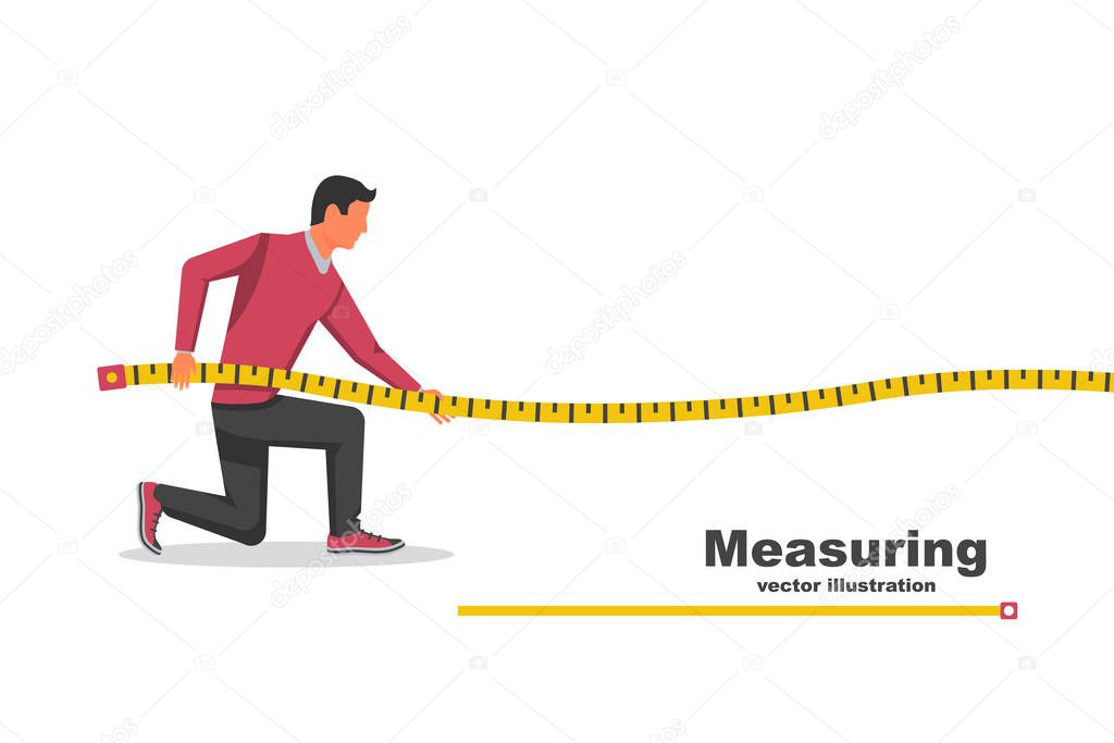 Measuring tape in the hands of the person making the measurements