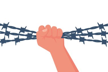 Dikenli teller güçlü adamların eli. Erkek sonuca karşı, muhalefet konsepti.