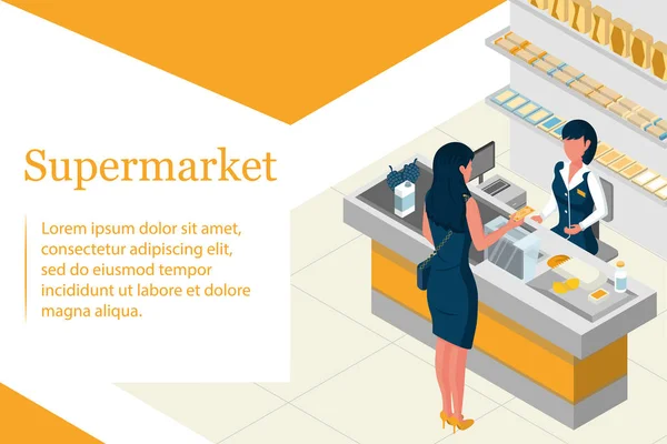Женщина за покупками в супермаркете — стоковый вектор