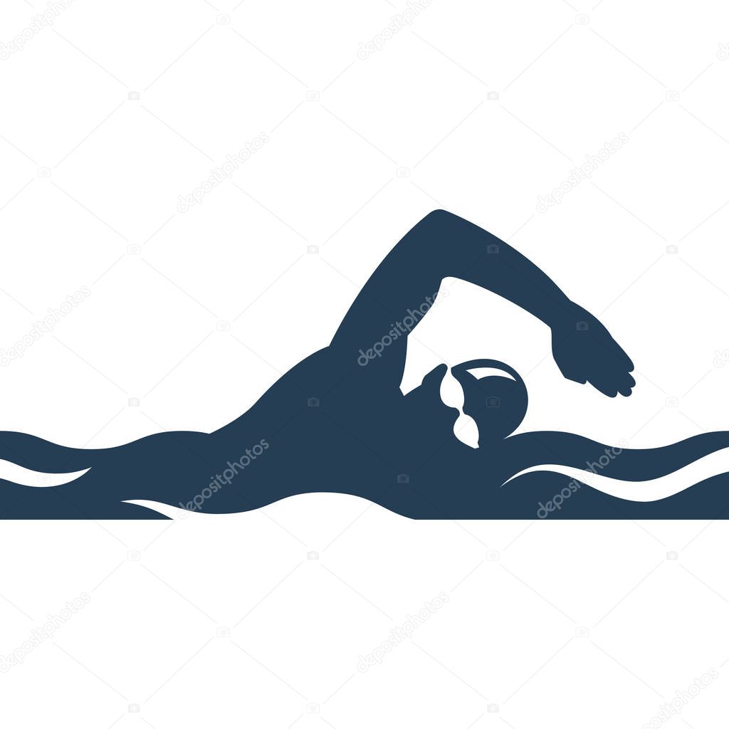 Swimming black silhouette. Athlete sports logo.