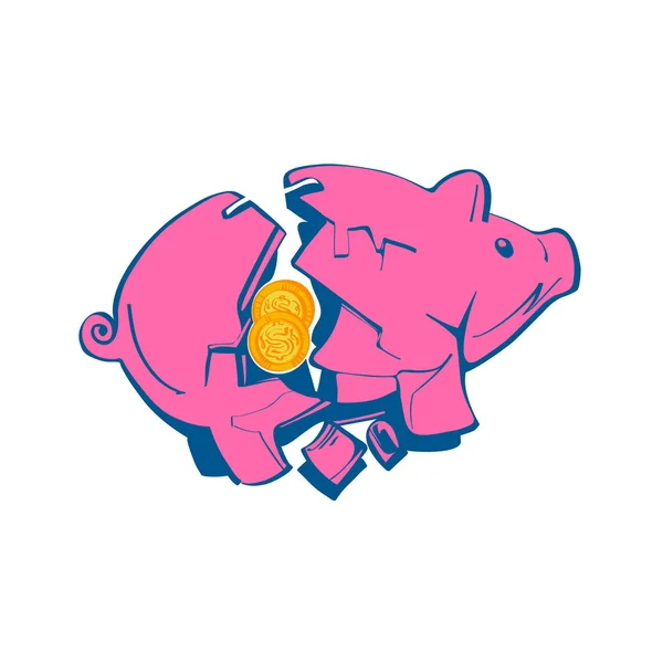 Broken Piggy Bank, dessin vectoriel style dessin . — Image vectorielle