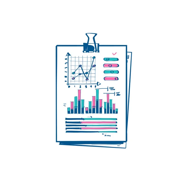 Üzleti dokumentum ikon. Dokumentum diagramokkal és grafikonokkal üzleti jelentések. — Stock Vector