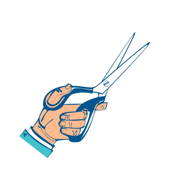 Scissors holding in hand. Vector illustration sketch design — ストックベクタ