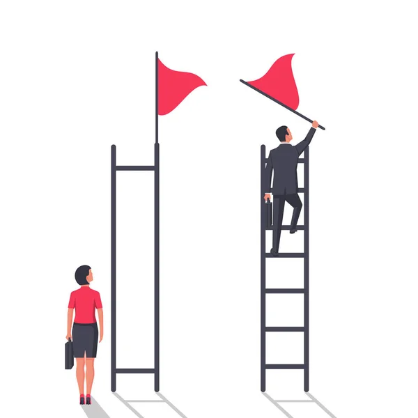 Empresário vs mulher de negócios na escada da carreira — Vetor de Stock