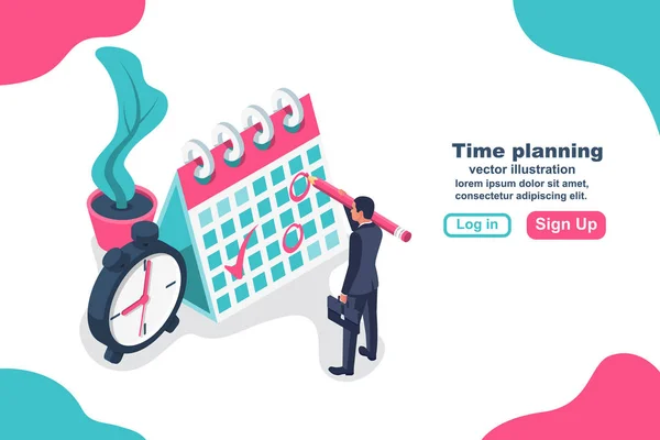 Tijdplanning concept. Zakenman is een baan aan het plannen. — Stockvector