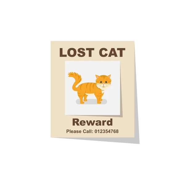 Lost cat. Reward for the find. Missing poster. — Stock Vector