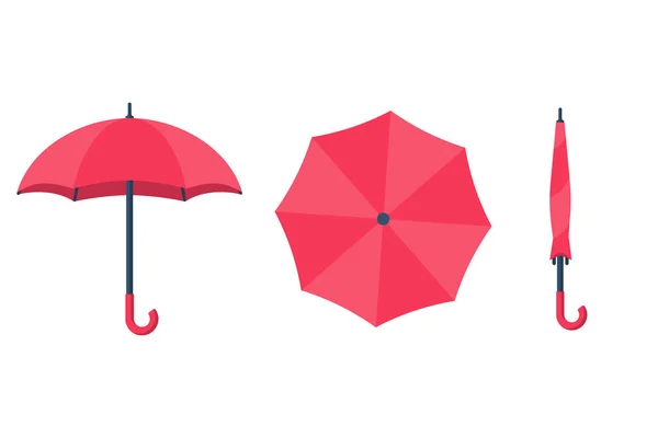 Sada deštníků. Pohled shora, přední a složený deštník. — Stockový vektor
