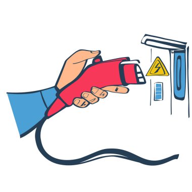 Güç kaynağı, aküye şarj eklemek için elektrikli arabaya bağlanır